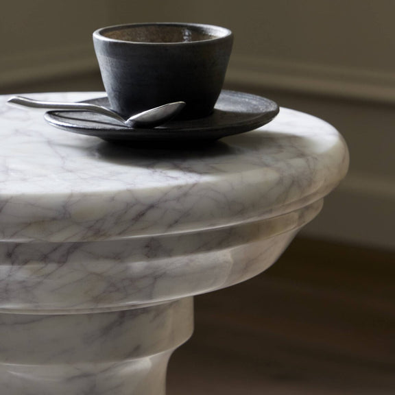 Cyprus End Table - Veined White Marble Solid