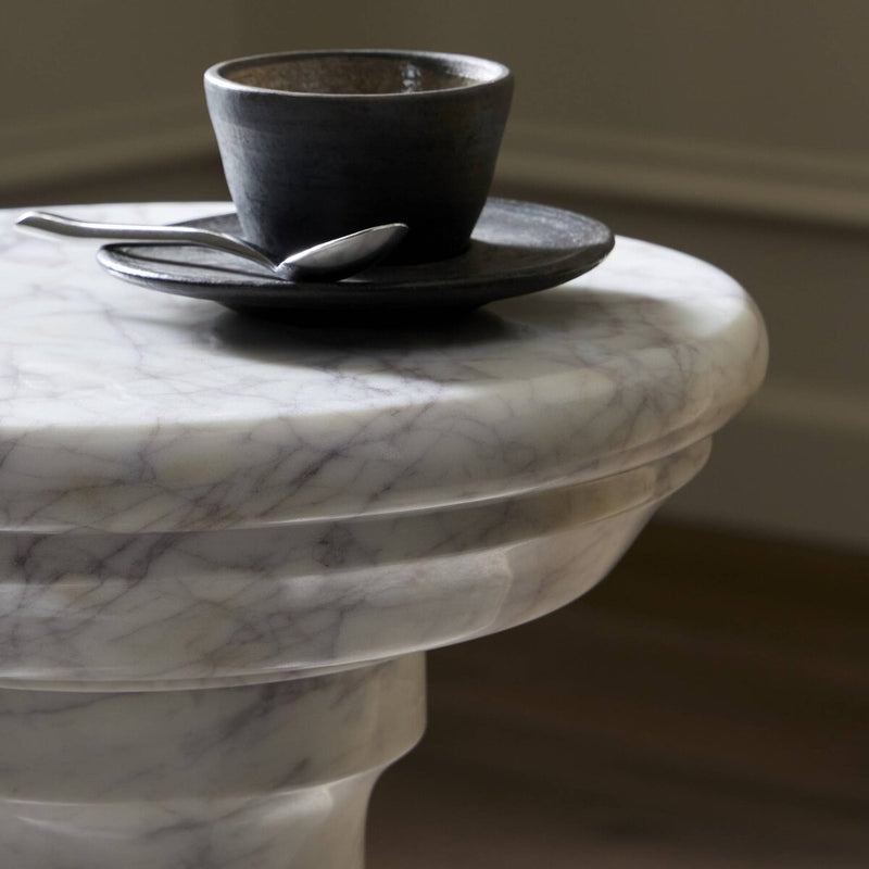 Cyprus End Table - Veined White Marble Solid