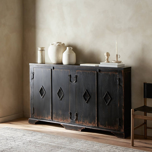 The Humptulips River Moonshine Cabinet - Distressed Burnt Black