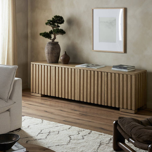 Ramos Media Console - Bleached Oak Veneer