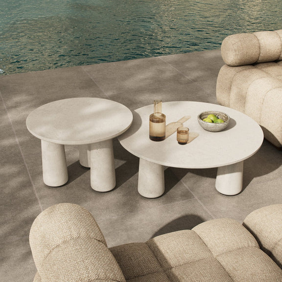 Rye Outdoor Nesting Coffee Tables - Aged White Concrete
