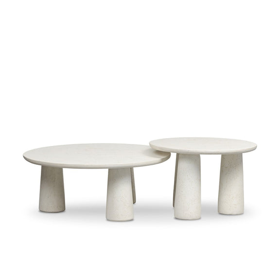 Rye Outdoor Nesting Coffee Tables - Aged White Concrete