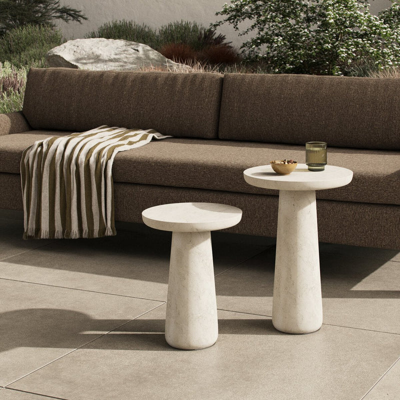 Rye Outdoor Nesting End Tables - Aged White Concrete