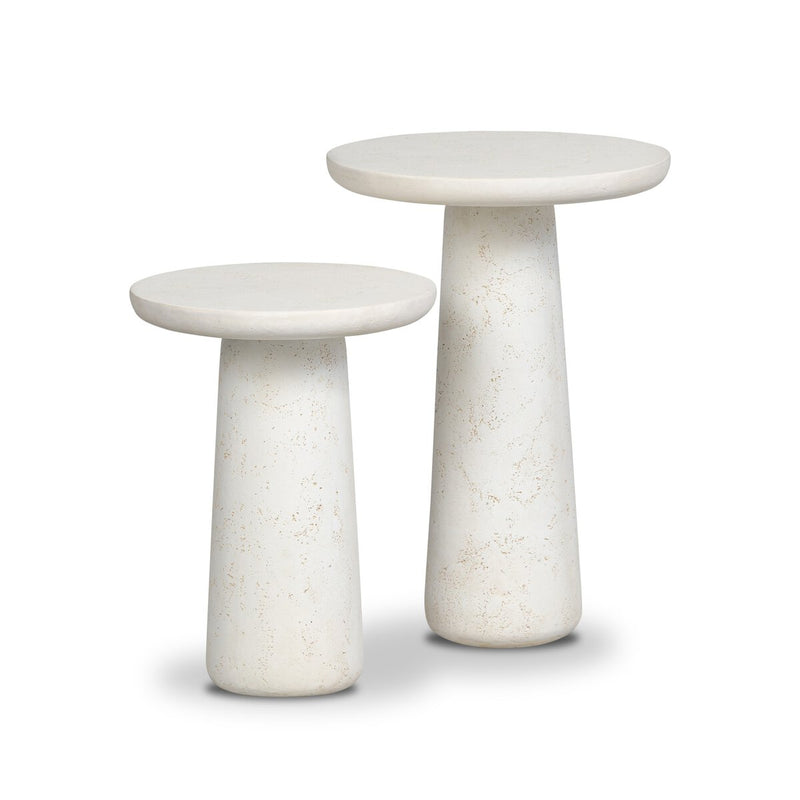 Rye Outdoor Nesting End Tables - Aged White Concrete