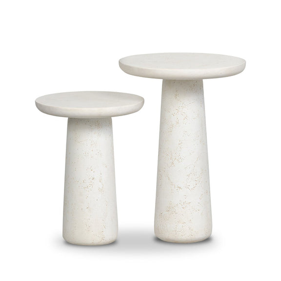 Rye Outdoor Nesting End Tables - Aged White Concrete