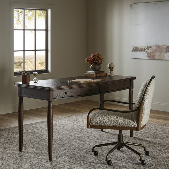 Bowfront Desk - Drifted Oak Veneer