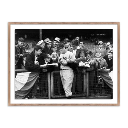 Joe Dimaggio Signing Autotgraphs by Getty Images - Rustic Walnut