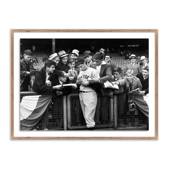 Joe Dimaggio Signing Autotgraphs by Getty Images - Rustic Walnut