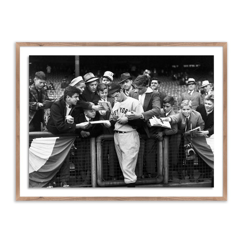 Joe Dimaggio Signing Autotgraphs by Getty Images - Rustic Walnut