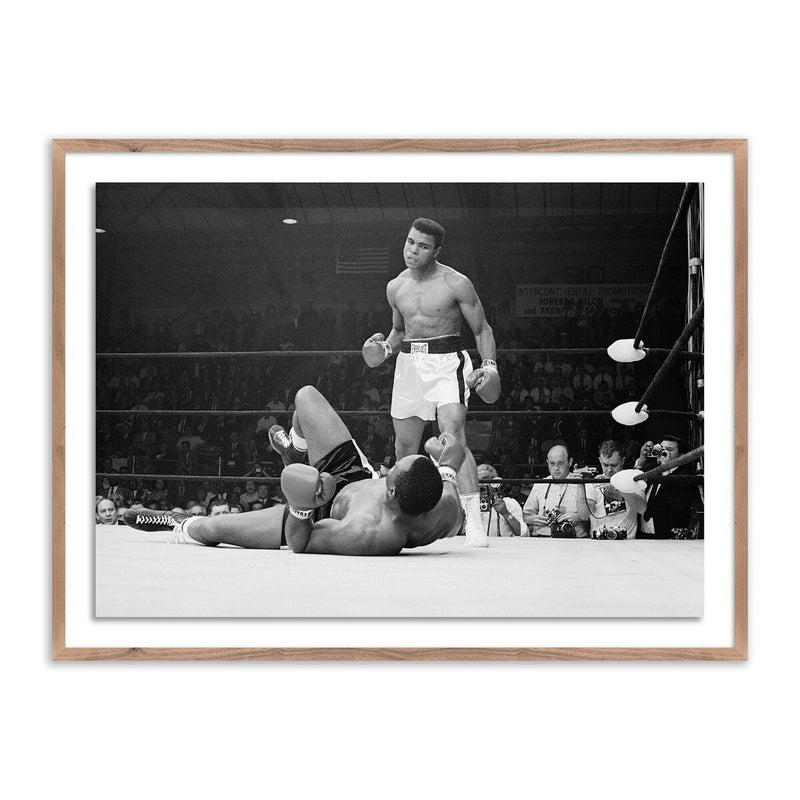 Boxers Muhammad Ali and Sonny Liston Fighting - Rustic Walnut