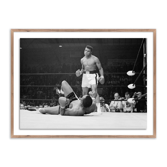 Boxers Muhammad Ali and Sonny Liston Fighting - Rustic Walnut