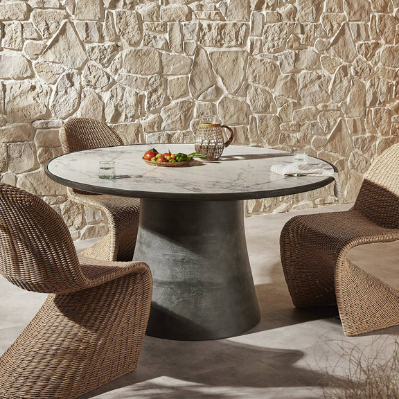 Balboa Outdoor Dining Table - Veined White Marble