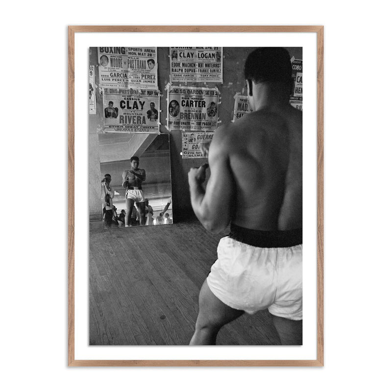 Cassius Clay Watching Himself In A Mirror - Rustic Walnut
