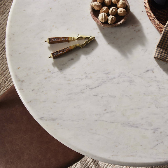 Oranda Round Dining Table 42" - Polished White Marble