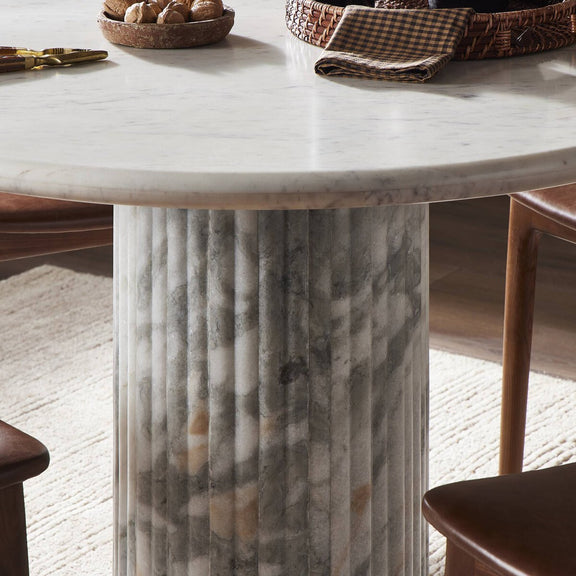 Oranda Round Dining Table 42" - Polished White Marble
