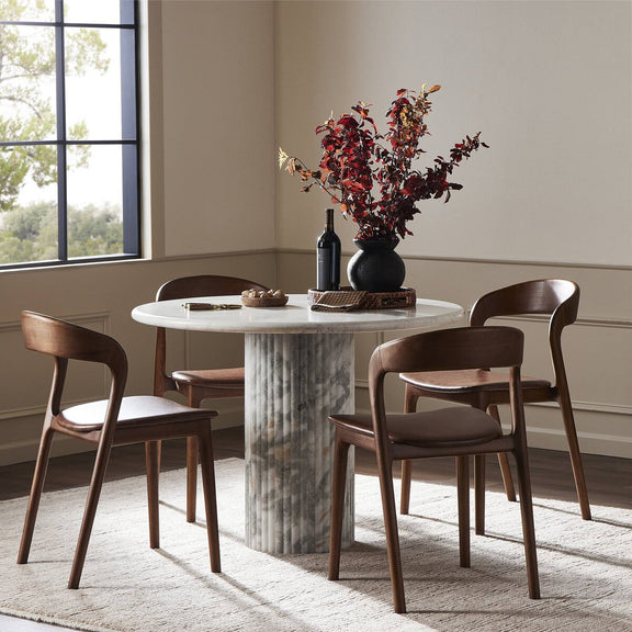 Oranda Round Dining Table 42" - Polished White Marble