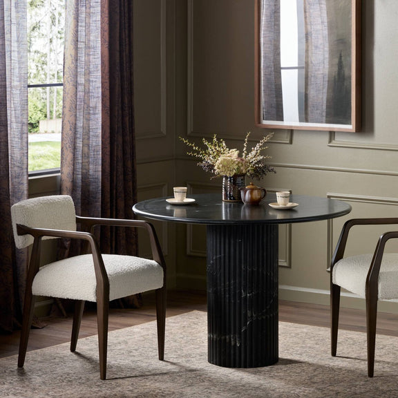 Oranda Round Dining Table 42" - Black Marble