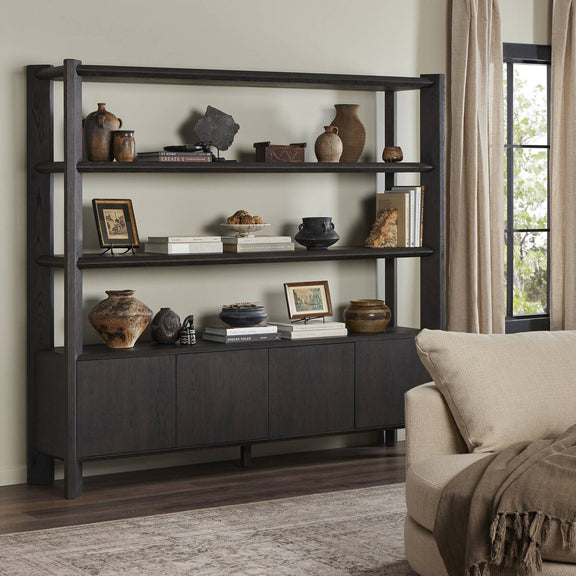 Orwin Wide Bookshelf - Smoked Black Oak
