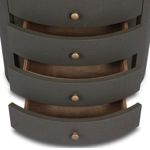Amelia Oval Nightstand - Dark Green Lacquered Linen