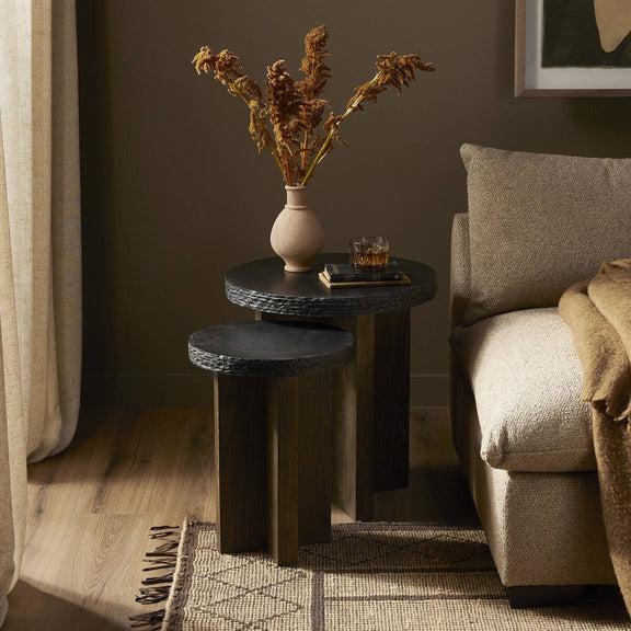 Mezes Nesting End Table - Natural Basalt