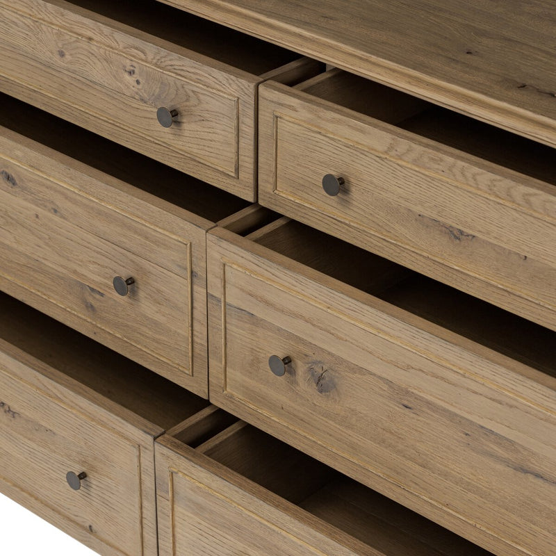 Maggie 6 Drawer Dresser - Aged Smoked Oak Resawn