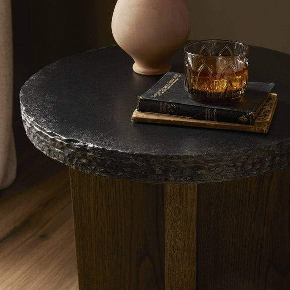 Mezes End Table - Natural Basalt