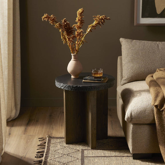 Mezes End Table - Natural Basalt
