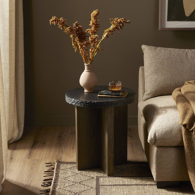 Mezes End Table - Natural Basalt