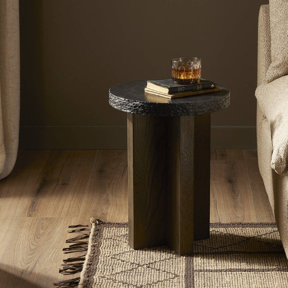 Mezes End Table - Natural Basalt