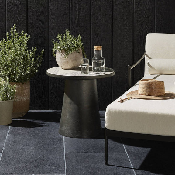 Balboa Outdoor End Table - Veined White Marble