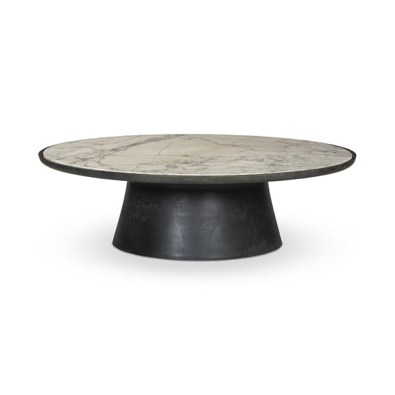 Balboa Outdoor Coffee Table-54" - Veined White Marble