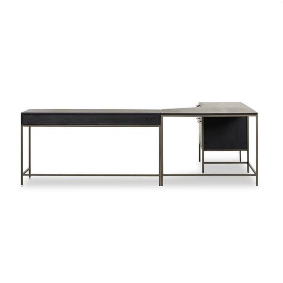 Trey Wide Filing Cabinet Desk System - Black Poplar