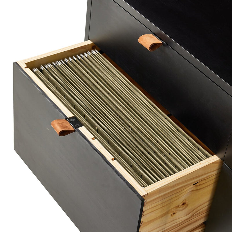 Trey Wide Filing Cabinet Desk System - Black Poplar