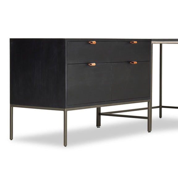 Trey Wide Filing Cabinet Desk System - Black Poplar