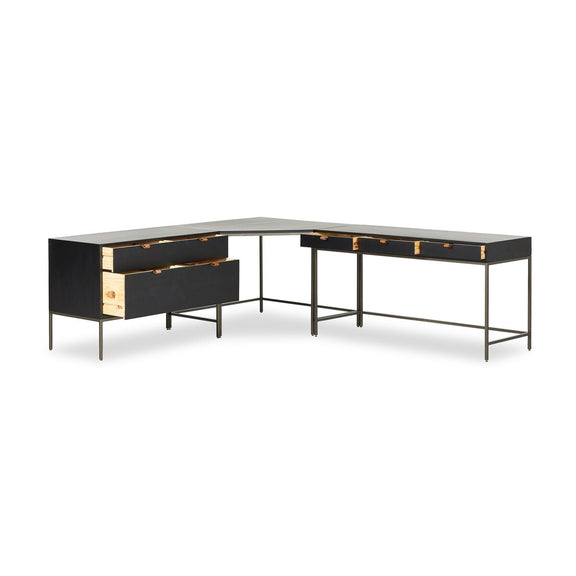 Trey Wide Filing Cabinet Desk System - Black Poplar