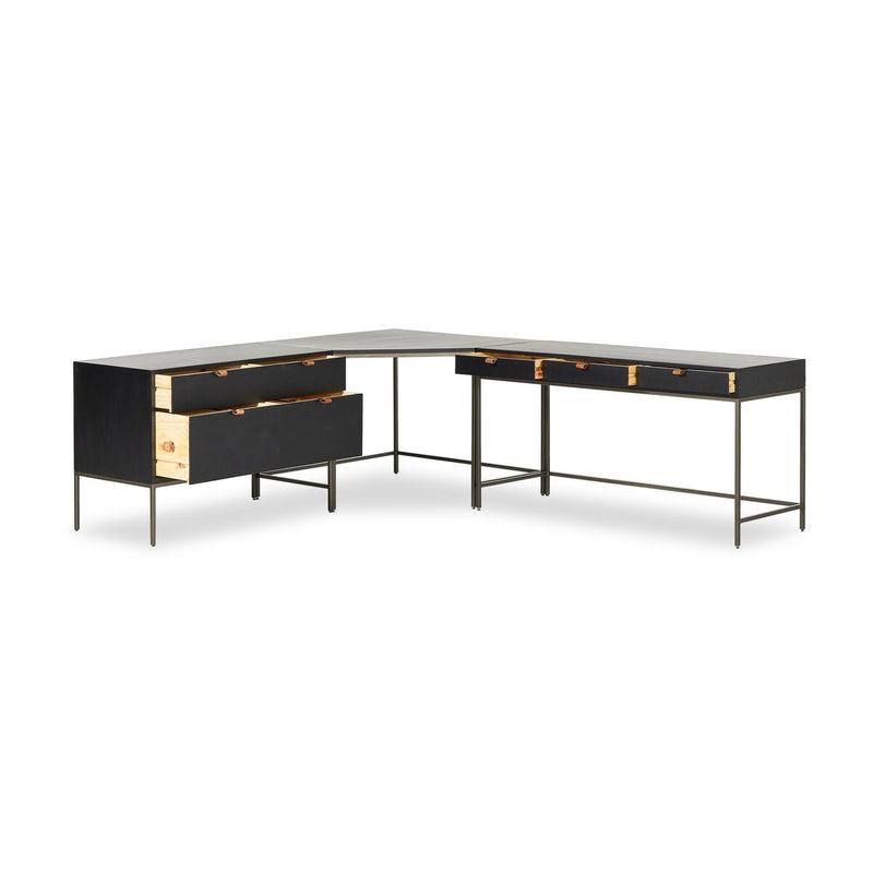 Trey Wide Filing Cabinet Desk System - Black Poplar