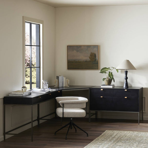 Trey Wide Filing Cabinet Desk System - Black Poplar