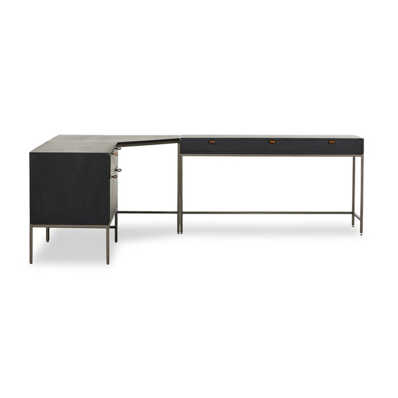 Trey Wide Filing Cabinet Desk System - Black Poplar