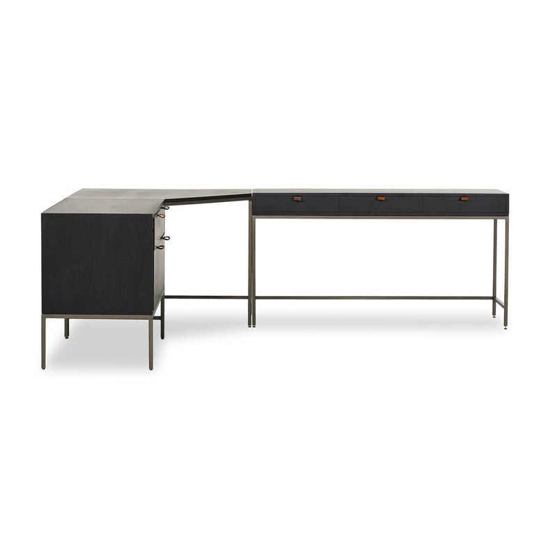 Trey Wide Filing Cabinet Desk System - Black Poplar