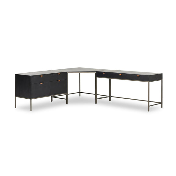 Trey Wide Filing Cabinet Desk System - Black Poplar