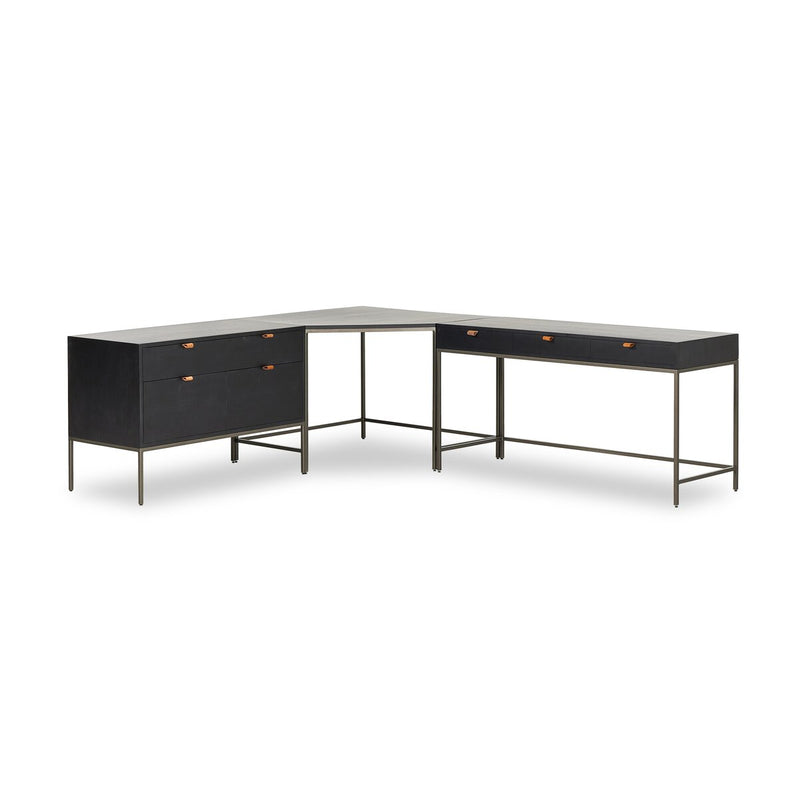 Trey Wide Filing Cabinet Desk System - Black Poplar