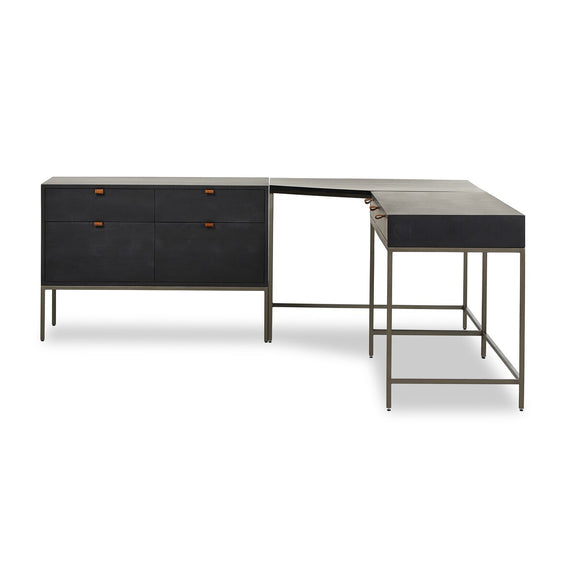 Trey Wide Filing Cabinet Desk System - Black Poplar
