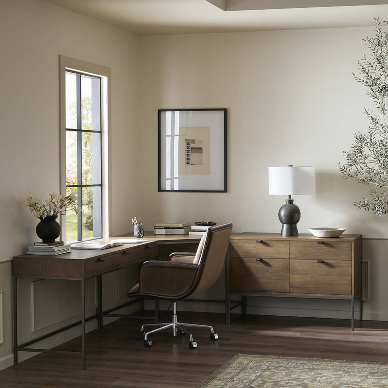 Trey Wide Filing Cabinet Desk System - Auburn Poplar
