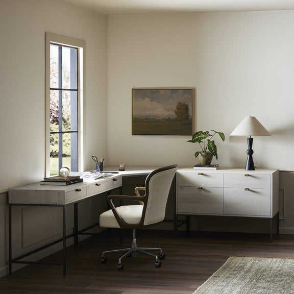 Trey Wide Filing Cabinet Desk System - Dove Poplar