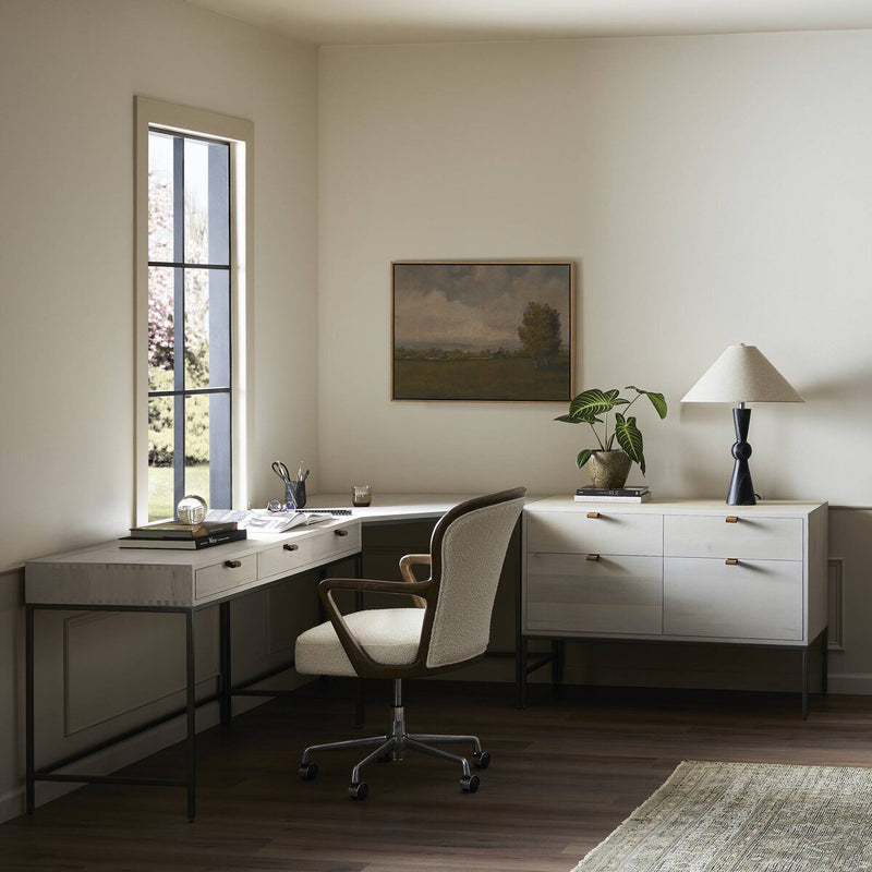 Trey Wide Filing Cabinet Desk System - Dove Poplar