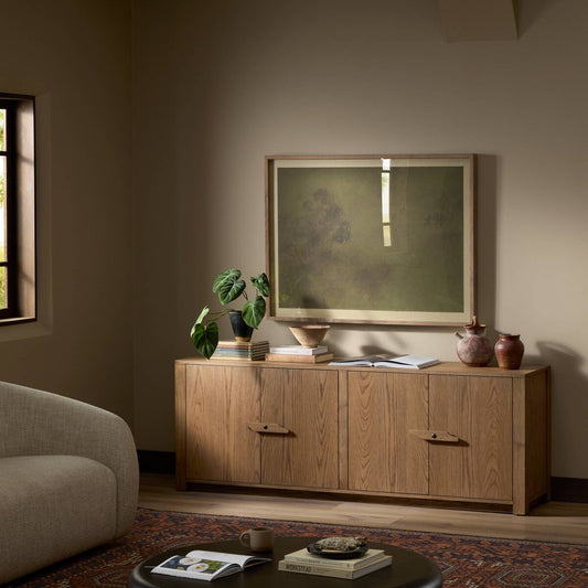 Bedford Media Console - Warm Natural Oak Veneer