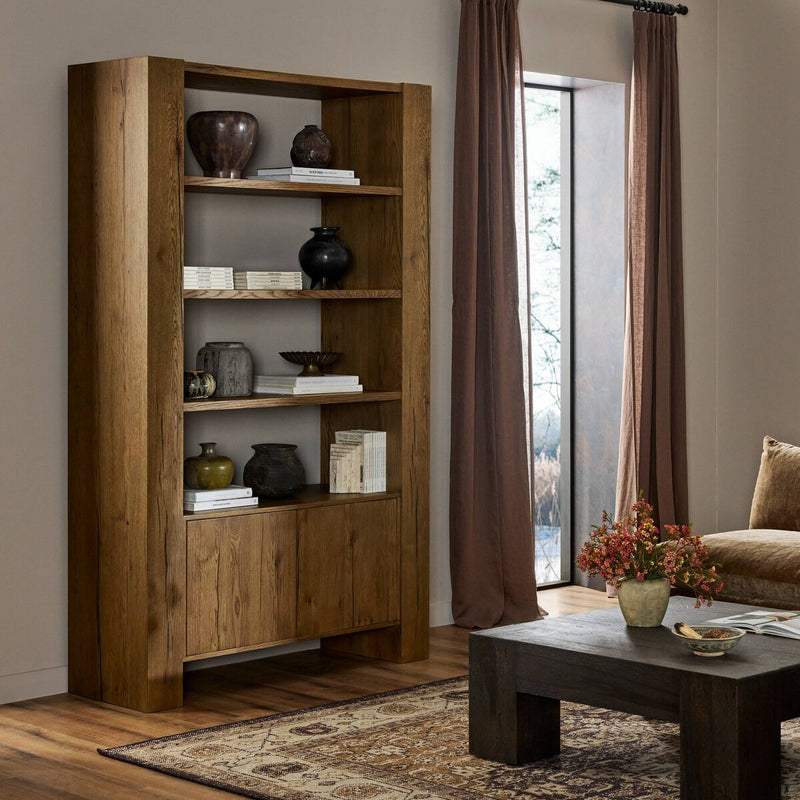 Fisher Bookcase - Rustic Amber Oak Veneer