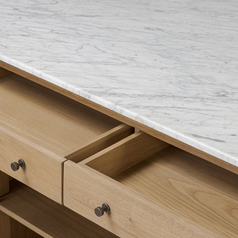 Fatima Kitchen Island - White Carrara Marble