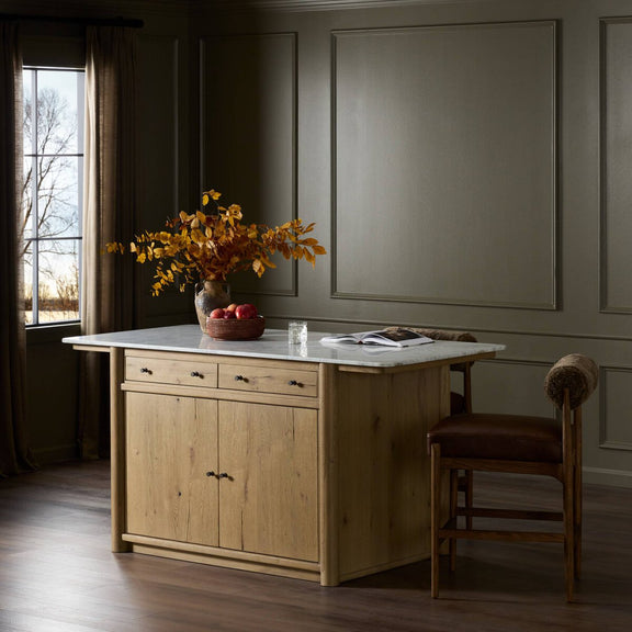 Fatima Kitchen Island - White Carrara Marble