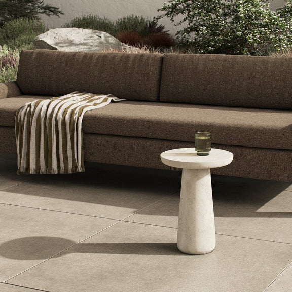 Rye Outdoor Nesting End Table - Aged White Concrete